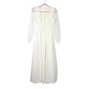 Behind Every Olga Vintage Sleep Gown Lingerie Nightgown White Sheer Lace Bodice